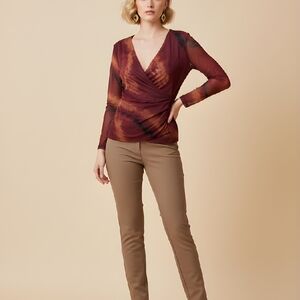 DKNY Burgundy and Black Wrap Blouse